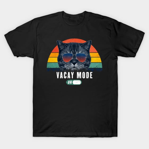 Vacay Mode ON Retro Funny cat 80s Chill mode Gift for Cat Lover T-Shirt by geekmethat